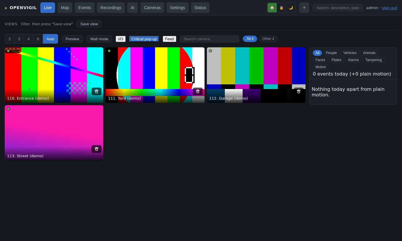 Live grid with four demo cameras